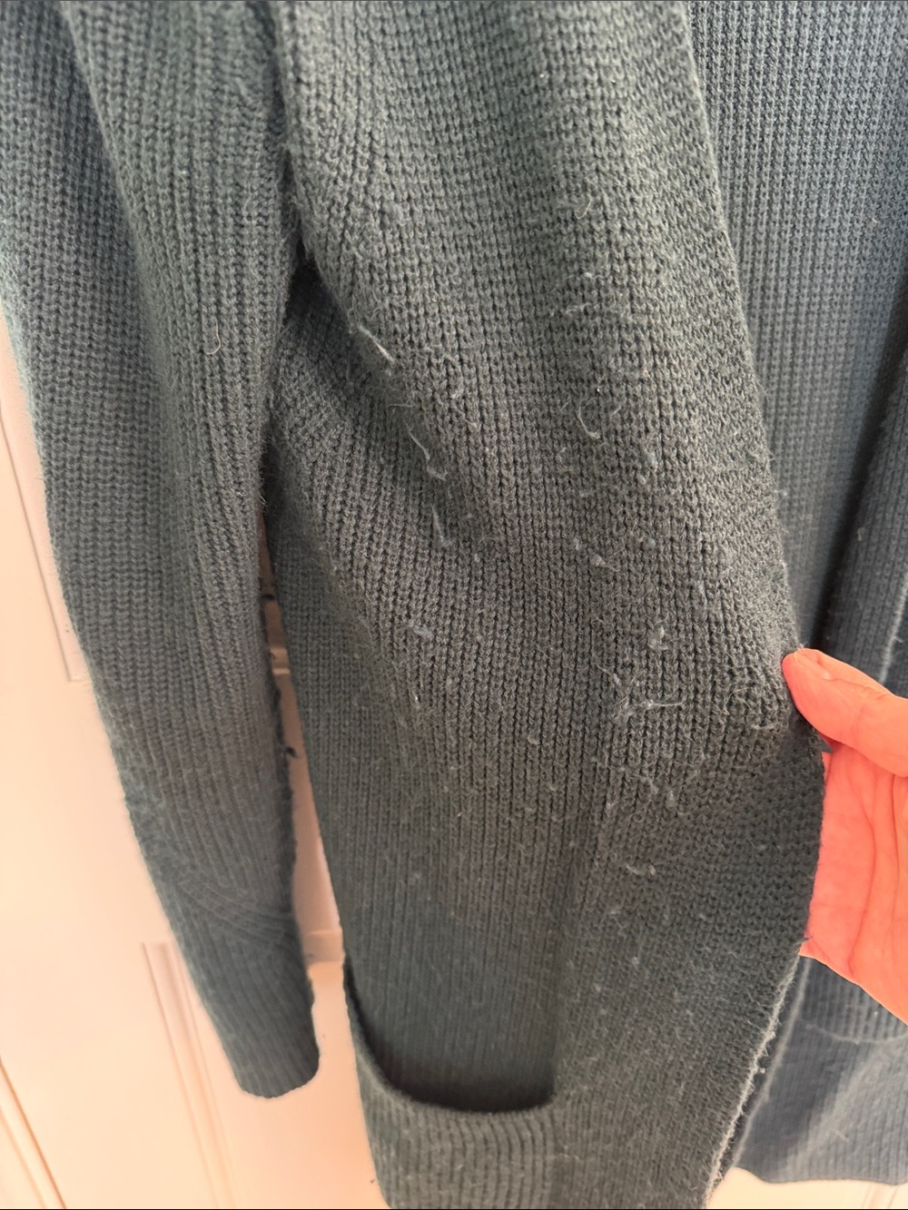 Halogen Long Open-Front Forest Green Ribbed Cardigan - Picture 3 of 4